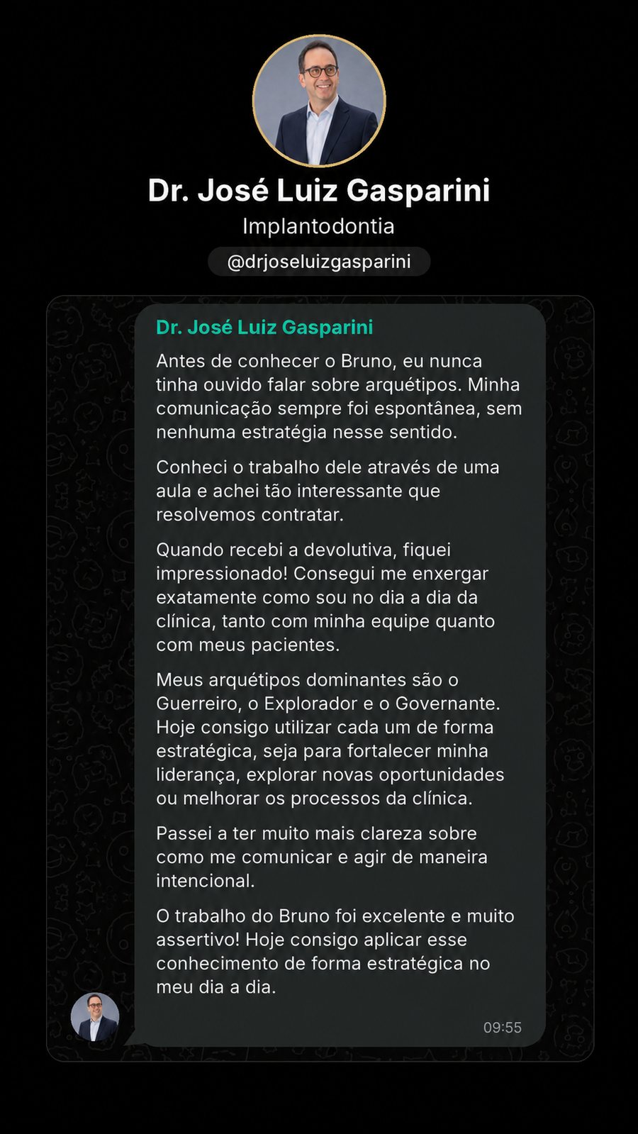 Depoimento de Dr. José Luiz Gasparini, implantodontia